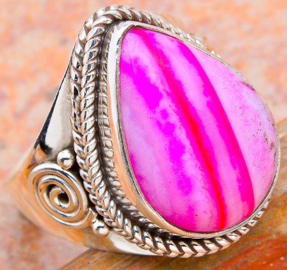 NATURAL PINK AGATE RING SOLID 925 SILVER-8.5